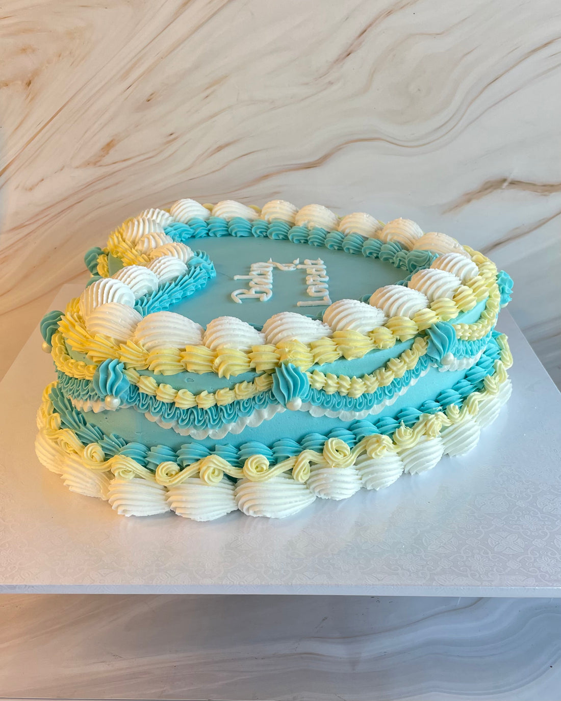 Blue of Hearts Vintage Cake side view