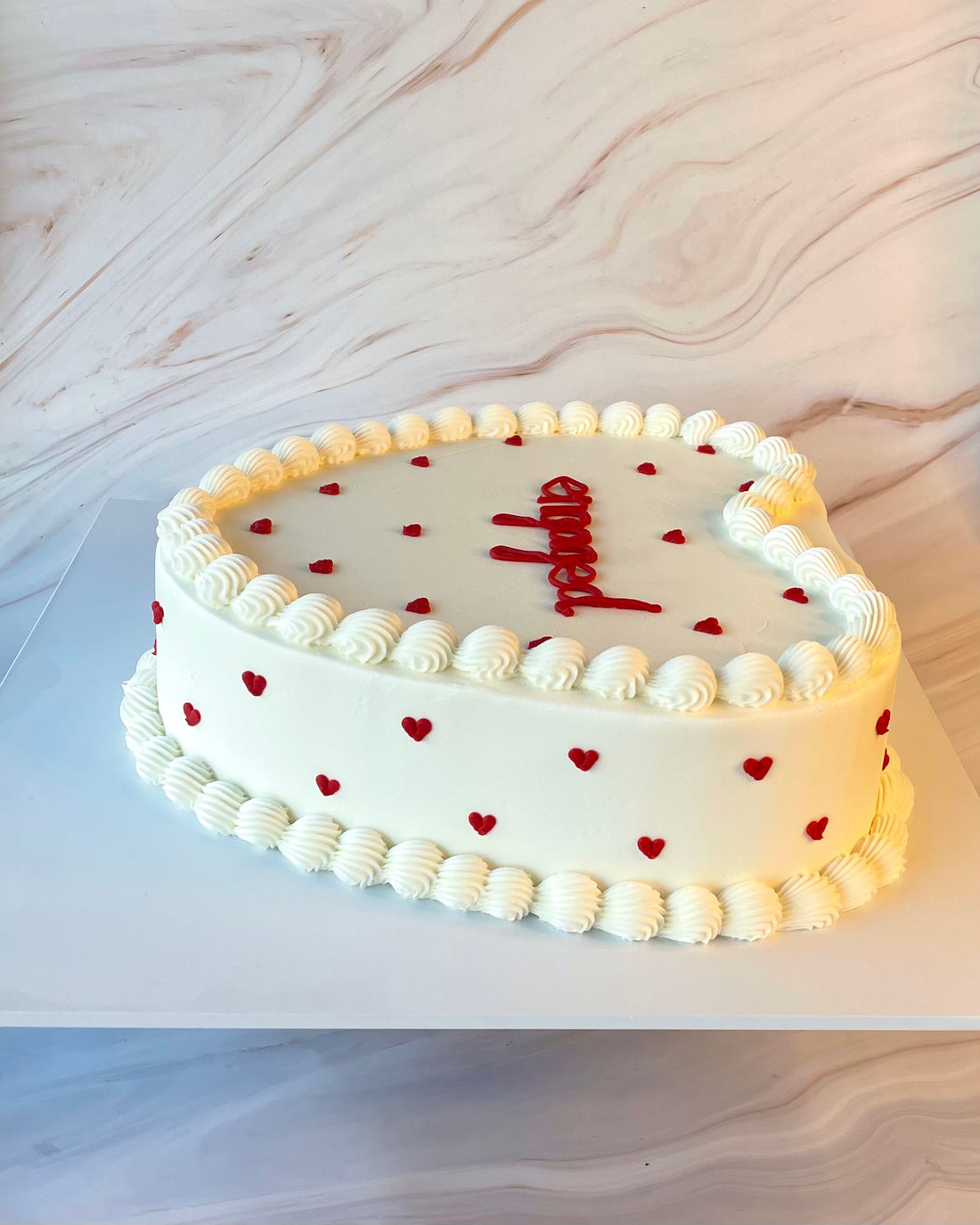 Love Me White Heart Cake side view
