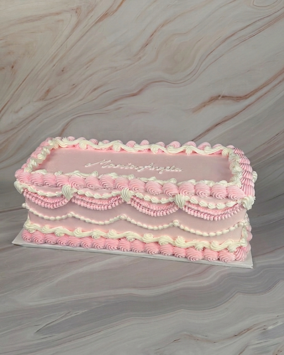Pink and White Vintage Long Rectangular cake