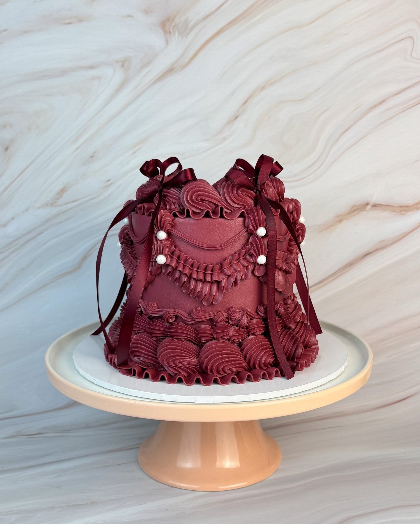Fancy Ribbon Vintage Burgundy Cake - Flour Lane