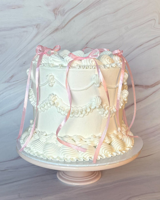 Fancy Ribbon Vintage Pink Cake - Flour Lane