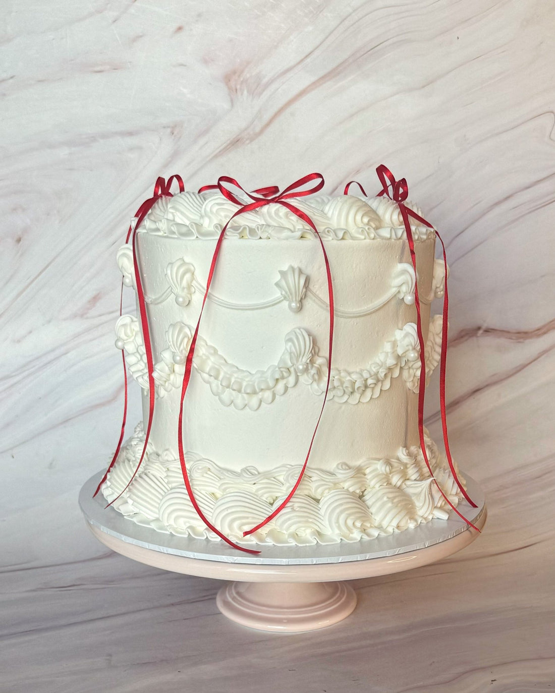 Fancy Ribbon Vintage Red Cake - Flour Lane