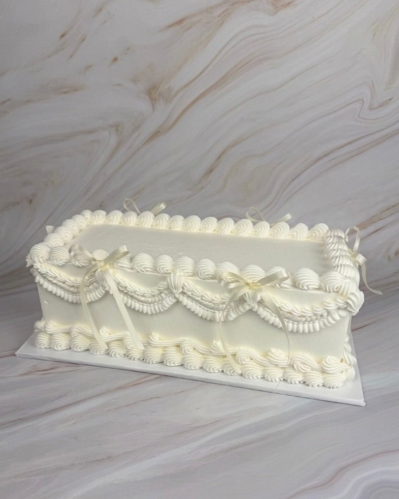 Vintage Long Rectangular cake with ribbon - Flour Lane