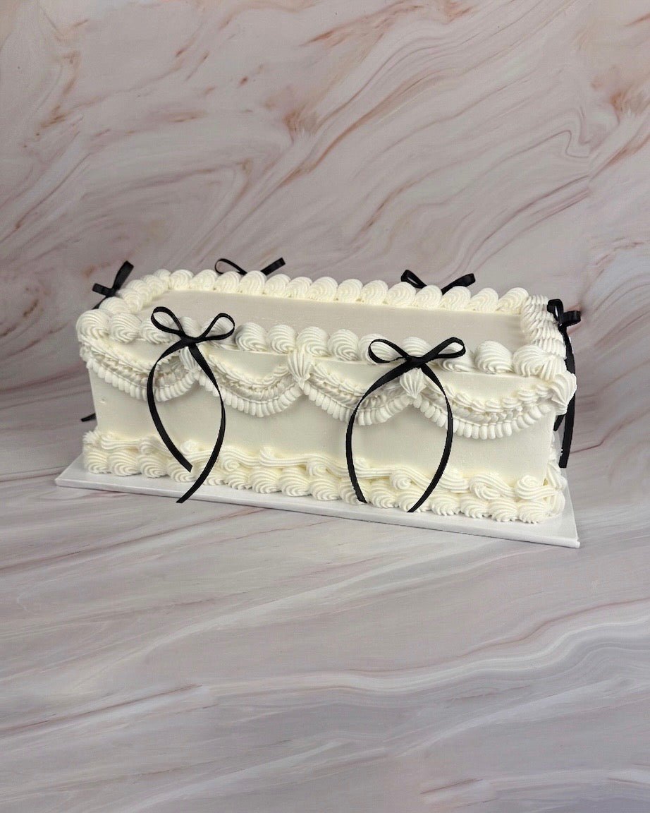 Vintage Long Rectangular cake with ribbon - Flour Lane