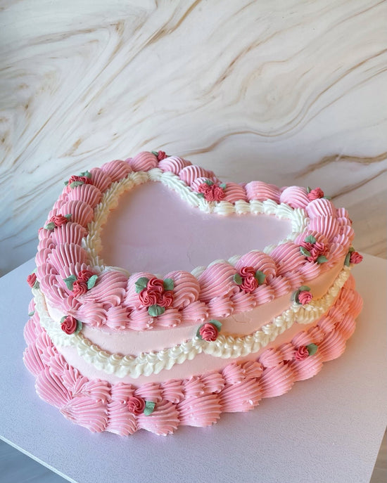 Pink Bouquet Hearts Vintage Cake - Flour Lane