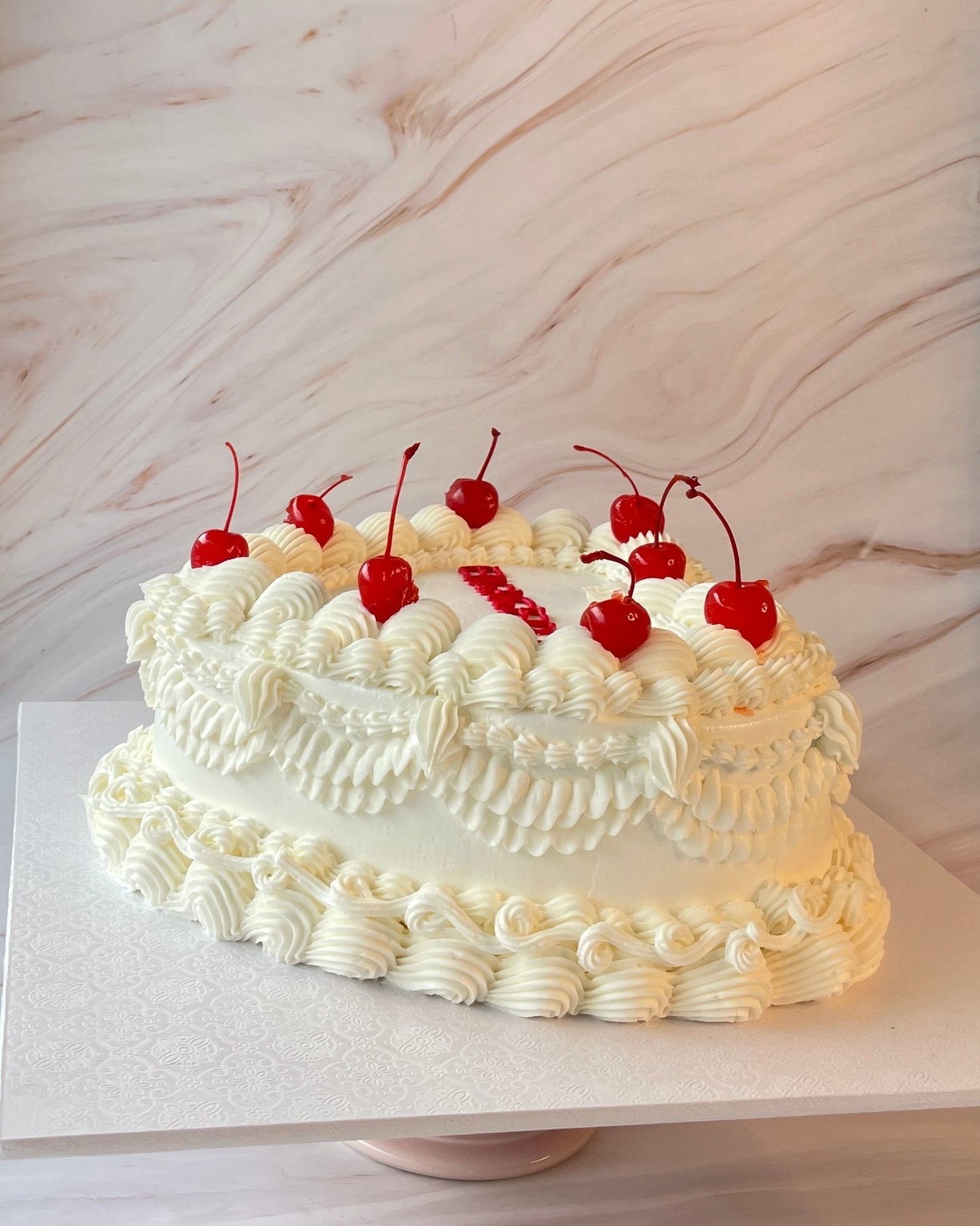 White Vintage Heart Cake - Flour Lane