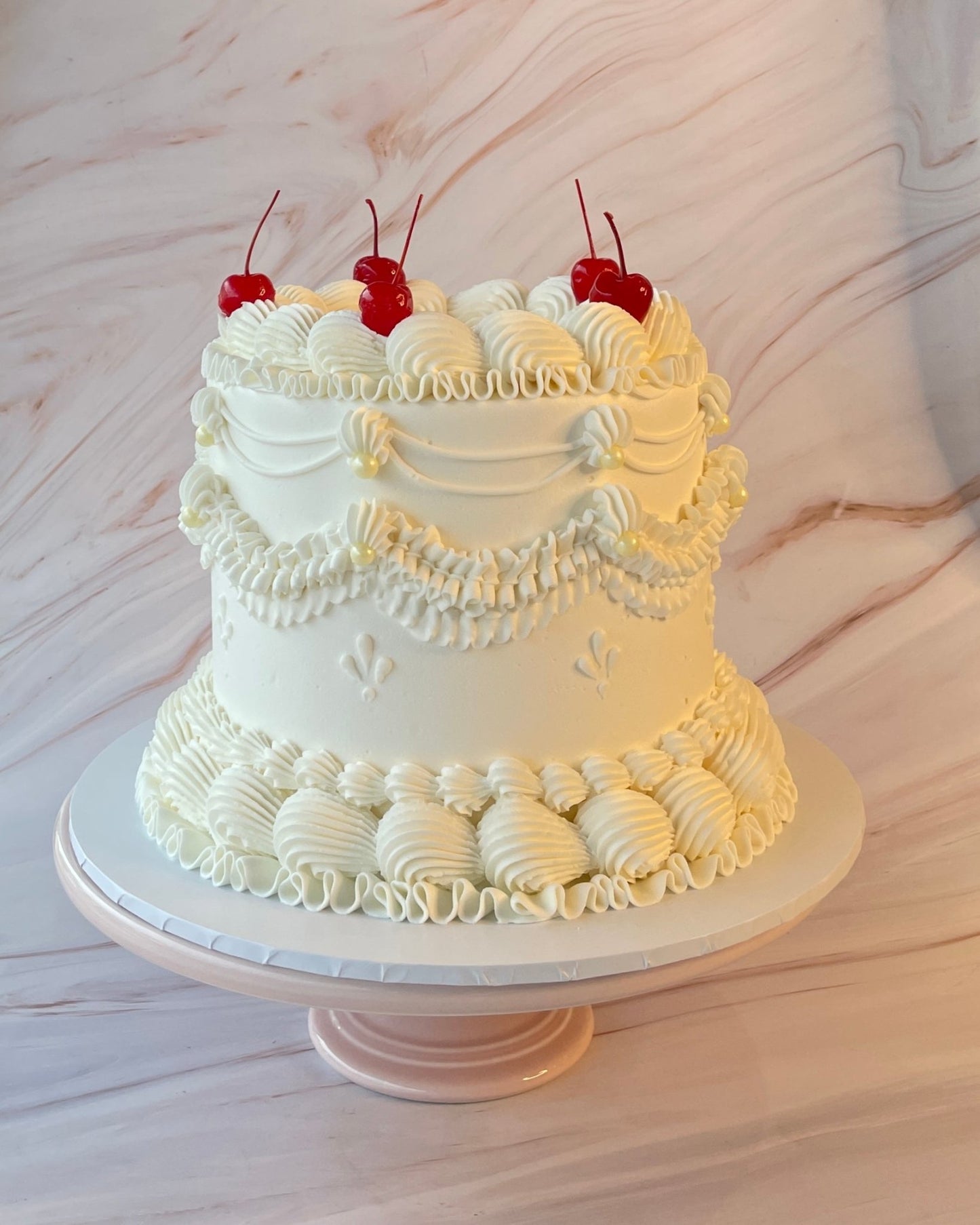 White with Red Cherries Vintage Cake - Flour Lane